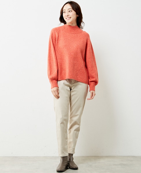 【ウォッシャブルで程よくゆったり♪ワイドリブハイネックニットプルオーバー】 詳細画像 オレンジ 3