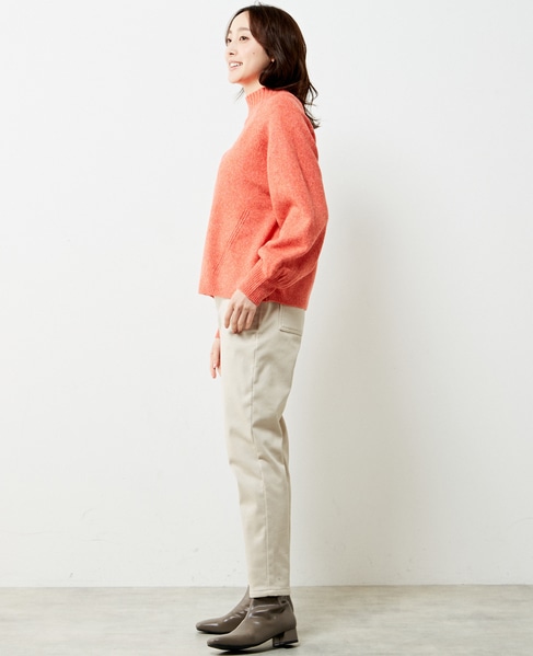 【ウォッシャブルで程よくゆったり♪ワイドリブハイネックニットプルオーバー】 詳細画像 オレンジ 4