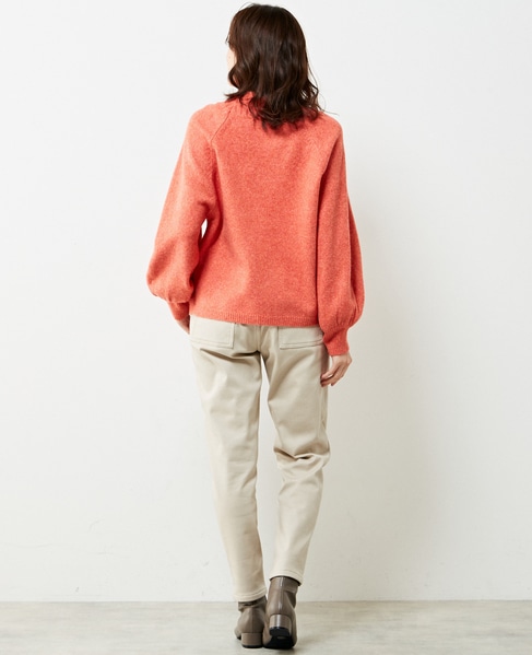 【ウォッシャブルで程よくゆったり♪ワイドリブハイネックニットプルオーバー】 詳細画像 オレンジ 6