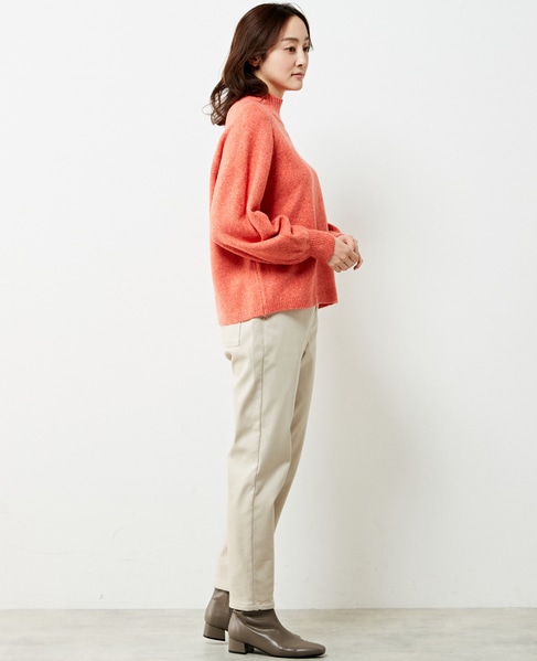 【ウォッシャブルで程よくゆったり♪ワイドリブハイネックニットプルオーバー】 詳細画像 オレンジ 8
