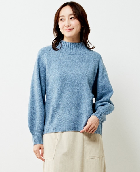 【ウォッシャブルで程よくゆったり♪ワイドリブハイネックニットプルオーバー】 詳細画像 ブルー 1
