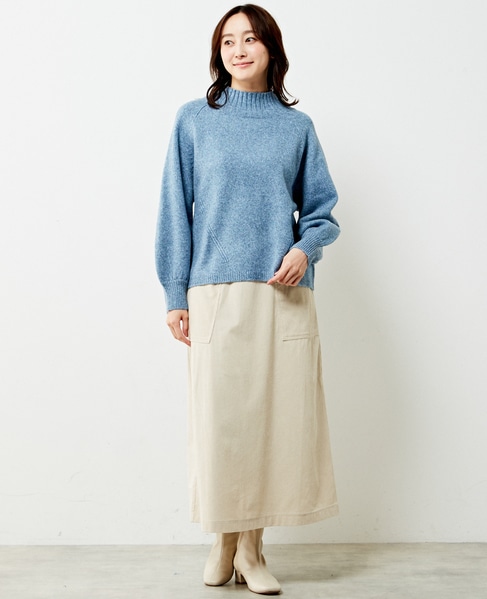【ウォッシャブルで程よくゆったり♪ワイドリブハイネックニットプルオーバー】 詳細画像 ブルー 3