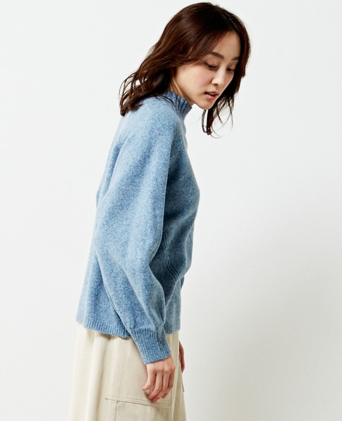 【ウォッシャブルで程よくゆったり♪ワイドリブハイネックニットプルオーバー】 詳細画像 ブルー 7