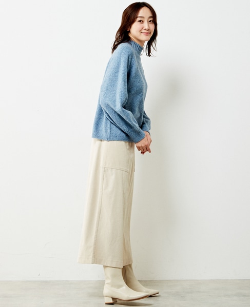 【ウォッシャブルで程よくゆったり♪ワイドリブハイネックニットプルオーバー】 詳細画像 ブルー 8