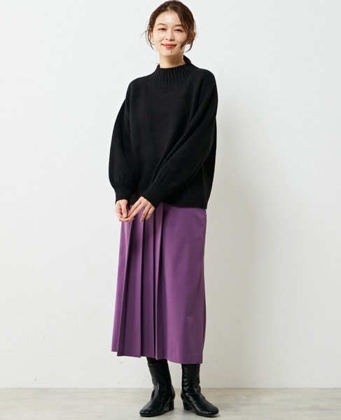 【ウォッシャブルで程よくゆったり♪ワイドリブハイネックニットプルオーバー】 詳細画像 ブラック 3