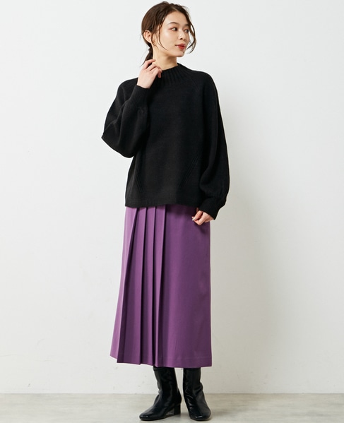 【ウォッシャブルで程よくゆったり♪ワイドリブハイネックニットプルオーバー】 詳細画像 ブラック 4