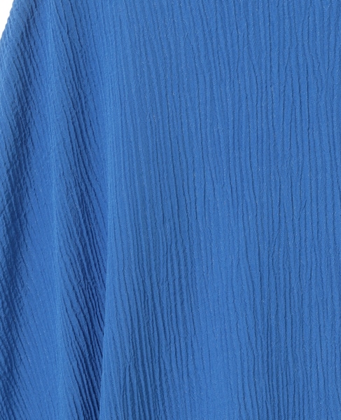 【表面感のあるジャカード素材が夏らしいバンドカラーワンピース】 詳細画像 ブルー 9