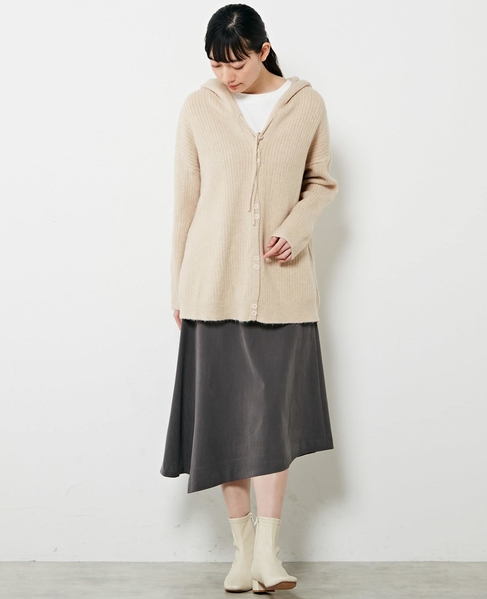 【抜け感のあるネックデザイン♪フードチュニックカーディガン】 詳細画像 ベージュ 1