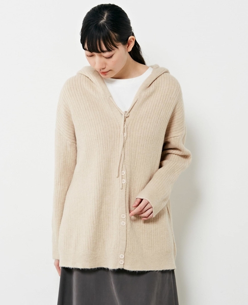 【抜け感のあるネックデザイン♪フードチュニックカーディガン】 詳細画像 ベージュ 2