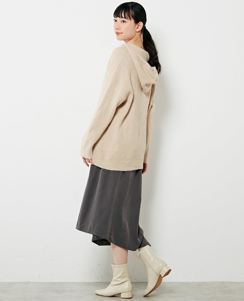 【抜け感のあるネックデザイン♪フードチュニックカーディガン】 詳細画像 ベージュ 4