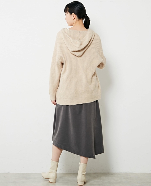 【抜け感のあるネックデザイン♪フードチュニックカーディガン】 詳細画像 ベージュ 6