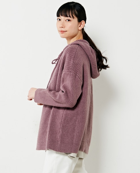 【抜け感のあるネックデザイン♪フードチュニックカーディガン】 詳細画像 パープル 3
