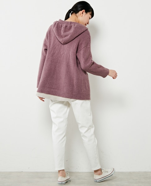 【抜け感のあるネックデザイン♪フードチュニックカーディガン】 詳細画像 パープル 4
