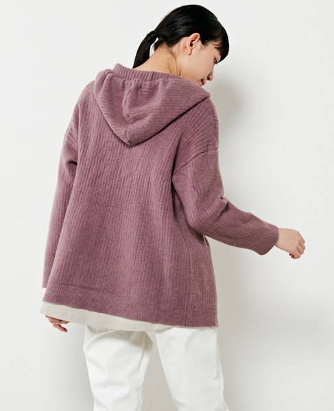【抜け感のあるネックデザイン♪フードチュニックカーディガン】 詳細画像 パープル 5