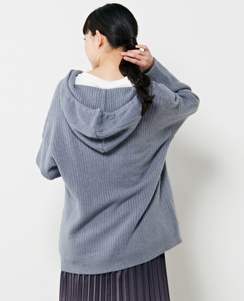 【抜け感のあるネックデザイン♪フードチュニックカーディガン】 詳細画像 ブルー 2