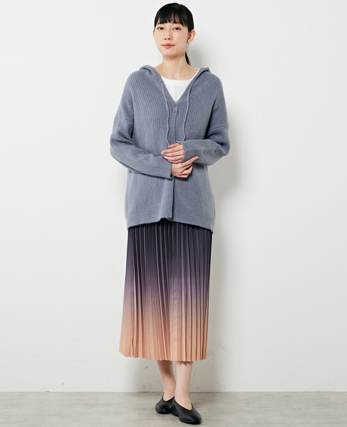 【抜け感のあるネックデザイン♪フードチュニックカーディガン】 詳細画像 ブルー 3