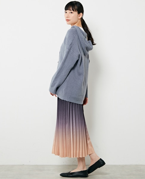 【抜け感のあるネックデザイン♪フードチュニックカーディガン】 詳細画像 ブルー 4