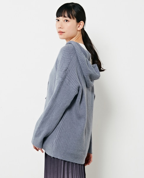 【抜け感のあるネックデザイン♪フードチュニックカーディガン】 詳細画像 ブルー 5