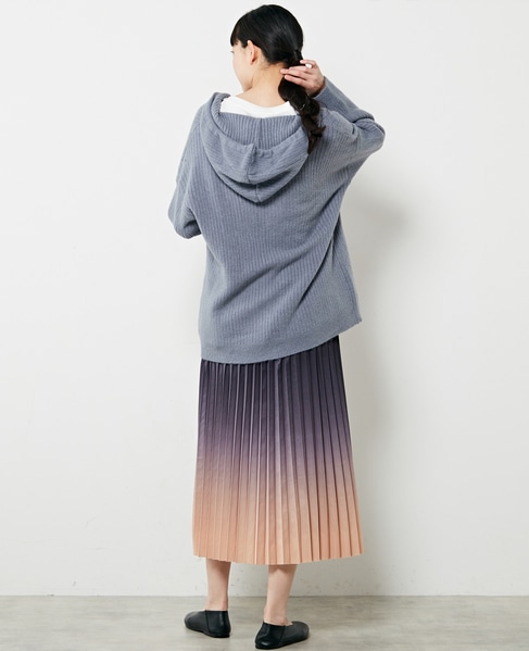 【抜け感のあるネックデザイン♪フードチュニックカーディガン】 詳細画像 ブルー 6