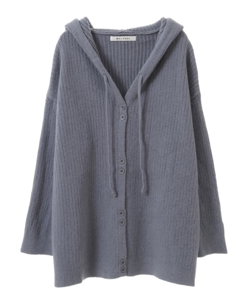 【抜け感のあるネックデザイン♪フードチュニックカーディガン】 詳細画像 ブルー 7