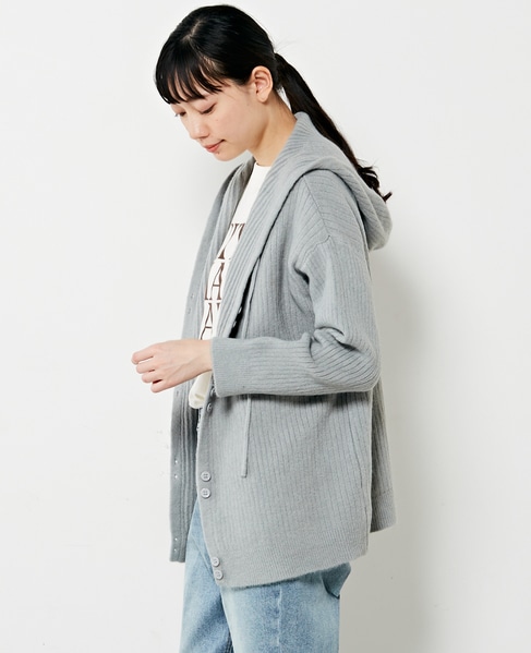 【抜け感のあるネックデザイン♪フードチュニックカーディガン】 詳細画像 グレー 3