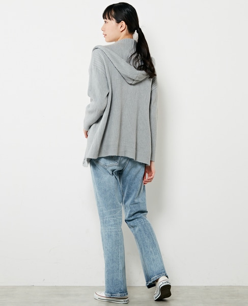 【抜け感のあるネックデザイン♪フードチュニックカーディガン】 詳細画像 グレー 4