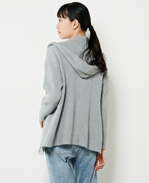 【抜け感のあるネックデザイン♪フードチュニックカーディガン】 詳細画像 グレー 5
