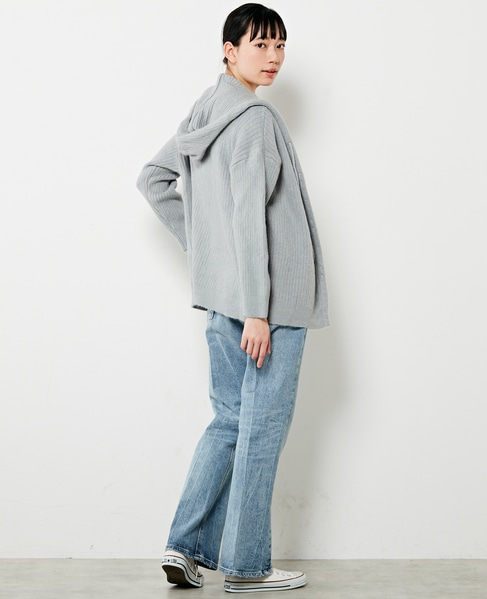 【抜け感のあるネックデザイン♪フードチュニックカーディガン】 詳細画像 グレー 7
