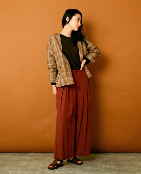 【リラクシーなシルエットのコットンレーヨンタックワイドパンツ】 詳細画像 ボルドー 11