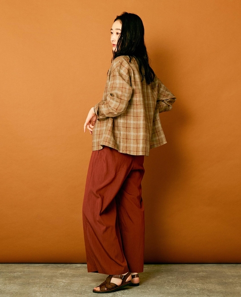 【リラクシーなシルエットのコットンレーヨンタックワイドパンツ】 詳細画像 ボルドー 13