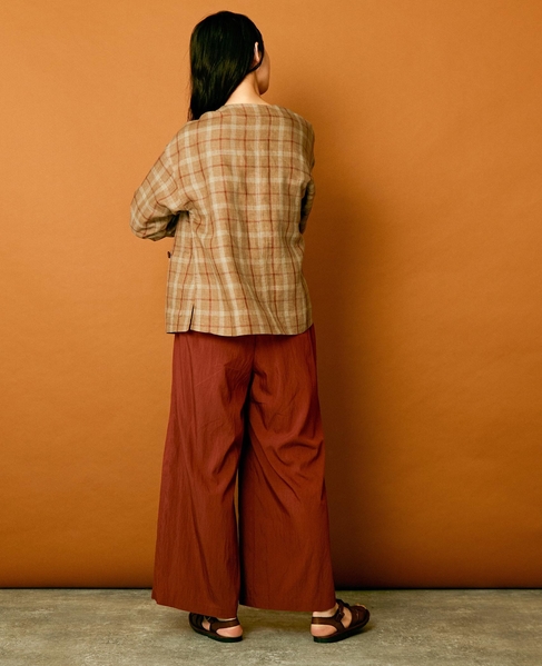 【リラクシーなシルエットのコットンレーヨンタックワイドパンツ】 詳細画像 ボルドー 14