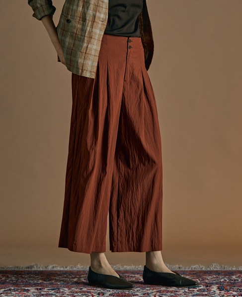 【リラクシーなシルエットのコットンレーヨンタックワイドパンツ】 詳細画像 ボルドー 15