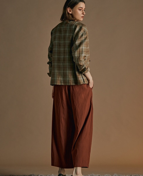 【リラクシーなシルエットのコットンレーヨンタックワイドパンツ】 詳細画像 ボルドー 16