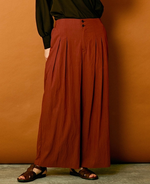 【リラクシーなシルエットのコットンレーヨンタックワイドパンツ】 詳細画像 ボルドー 2