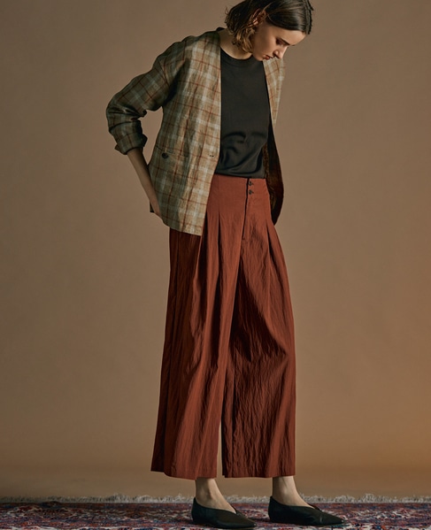 【リラクシーなシルエットのコットンレーヨンタックワイドパンツ】 詳細画像 ボルドー 20