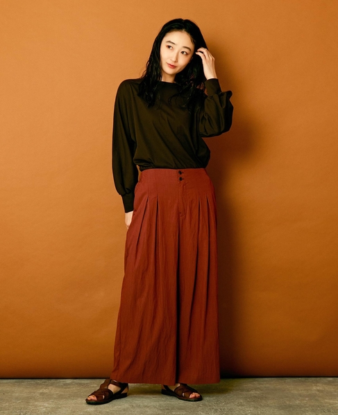 【リラクシーなシルエットのコットンレーヨンタックワイドパンツ】 詳細画像 ボルドー 5