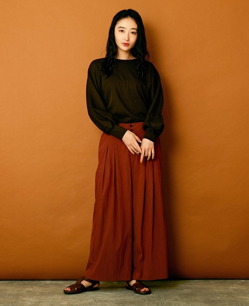 【リラクシーなシルエットのコットンレーヨンタックワイドパンツ】 詳細画像 ボルドー 7