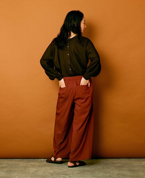 【リラクシーなシルエットのコットンレーヨンタックワイドパンツ】 詳細画像 ボルドー 8