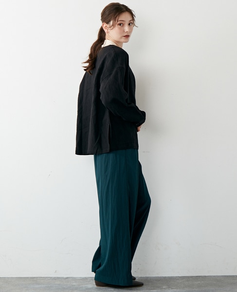 【リラクシーなシルエットのコットンレーヨンタックワイドパンツ】 詳細画像 グリーン 10