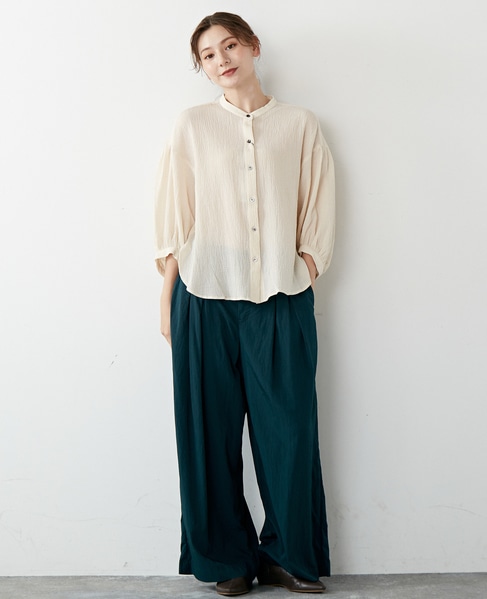 【リラクシーなシルエットのコットンレーヨンタックワイドパンツ】 詳細画像 グリーン 11