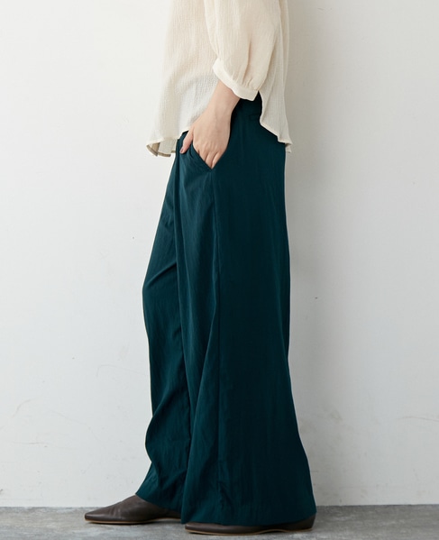 【リラクシーなシルエットのコットンレーヨンタックワイドパンツ】 詳細画像 グリーン 13