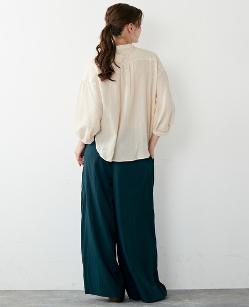 【リラクシーなシルエットのコットンレーヨンタックワイドパンツ】 詳細画像 グリーン 14