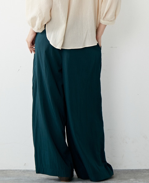 【リラクシーなシルエットのコットンレーヨンタックワイドパンツ】 詳細画像 グリーン 15