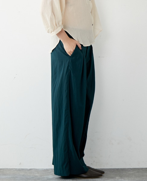 【リラクシーなシルエットのコットンレーヨンタックワイドパンツ】 詳細画像 グリーン 17