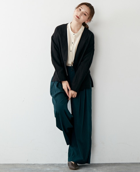 【リラクシーなシルエットのコットンレーヨンタックワイドパンツ】 詳細画像 グリーン 19