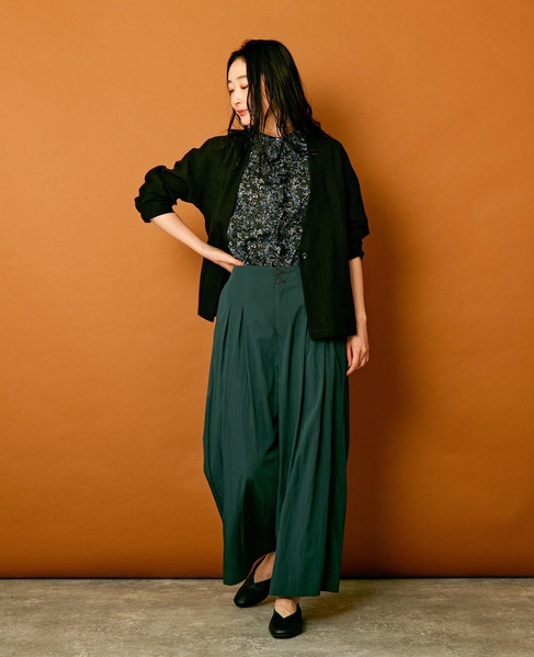 【リラクシーなシルエットのコットンレーヨンタックワイドパンツ】 詳細画像 グリーン 6