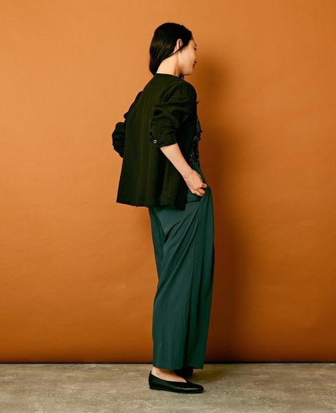 【リラクシーなシルエットのコットンレーヨンタックワイドパンツ】 詳細画像 グリーン 8