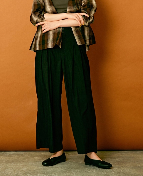 【リラクシーなシルエットのコットンレーヨンタックワイドパンツ】 詳細画像 ブラック 1