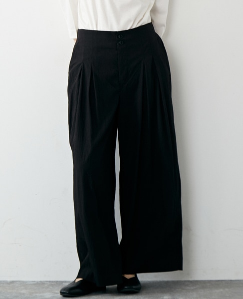 【リラクシーなシルエットのコットンレーヨンタックワイドパンツ】 詳細画像 ブラック 11