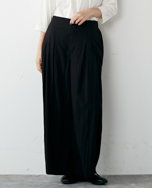 【リラクシーなシルエットのコットンレーヨンタックワイドパンツ】 詳細画像 ブラック 12